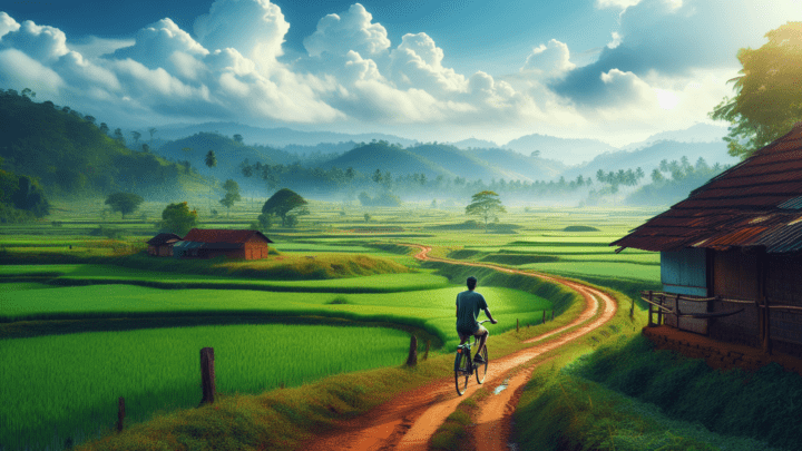 Fahrradtour durch die Felder von Polonnaruwa